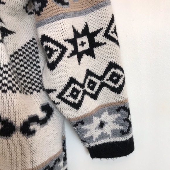 Vintage Adele Oversized Knit Geometric Snowflake Sweater Beige Black - Picture 3 of 10